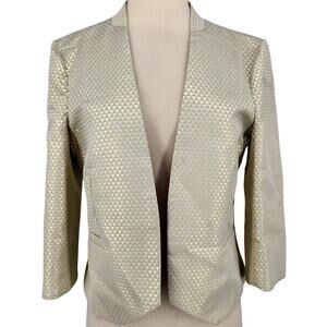 GANNI Metallic Brocade Blazer Gold Taupe Geometric Open Front Size Large